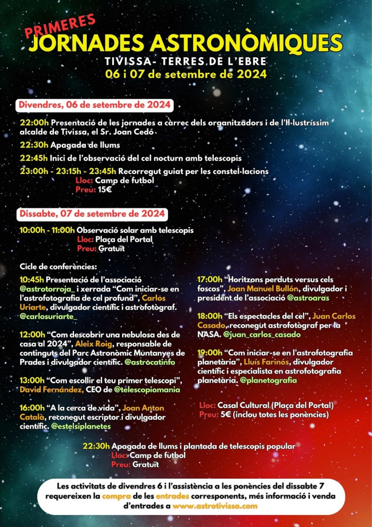 Asistentes y telescopios en las I Jornadas Astronómicas de Tivissa 2024