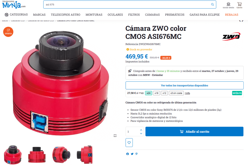 cámara astronómica ZWO ASI676MC